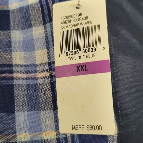 Izod Madras Woven SS Button Down Linen Blend Shirt- Big & Tall Sz XXL NWT - Picture 8 of 8